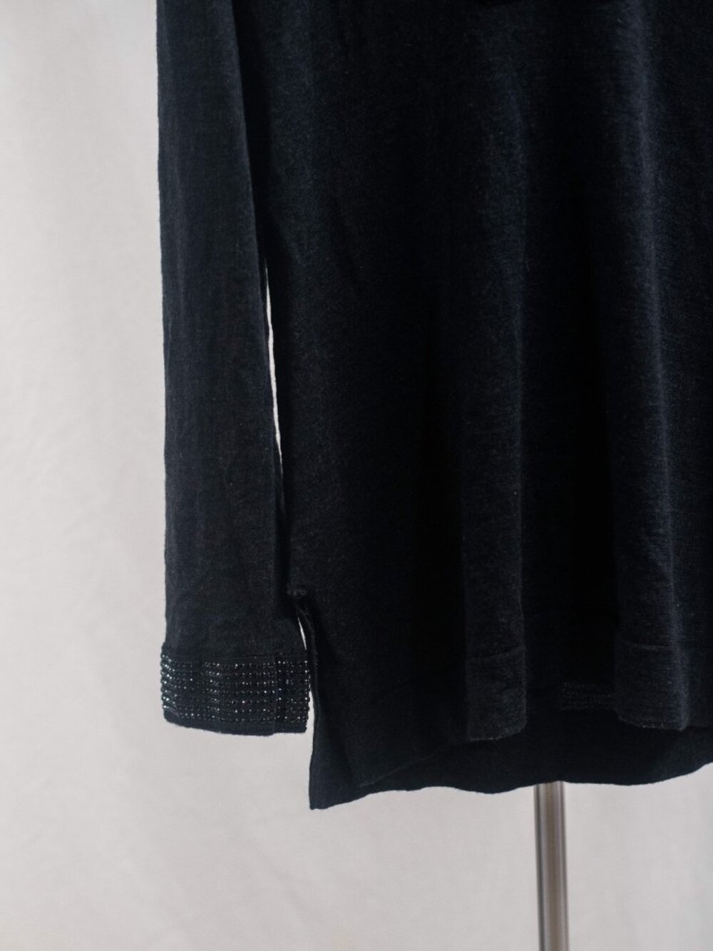 Tory Burch Womens Black 100% Merino Wool Studded Long Sleeve Knit Blouse - Picture 4 of 7